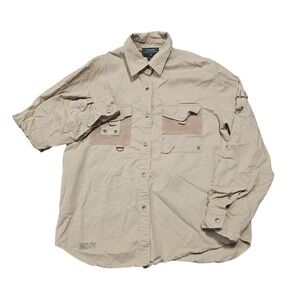 Lauren Ralph Lauren Womens Beige Cotton Twill Roll Tab Sleeve Utility Shirt M